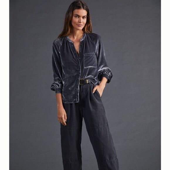 Pilcro puff sleeve velvet button down top - Picture 7 of 11